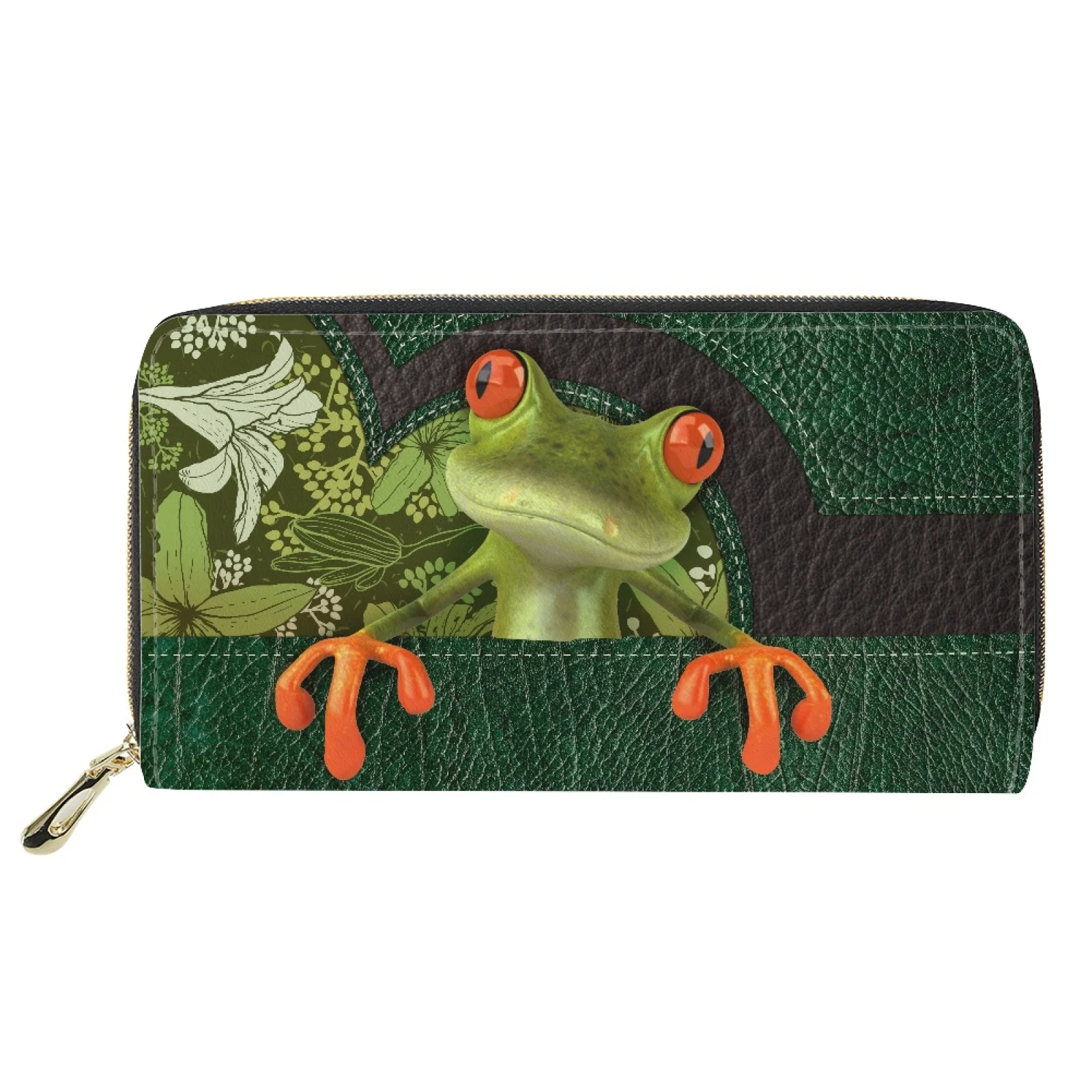 

Cute Frog Print Zipper Woman Money Bag Women Long Wallet Ladies Coin Purse Luxury Designer Leather Wallets For Girls Purses Lady