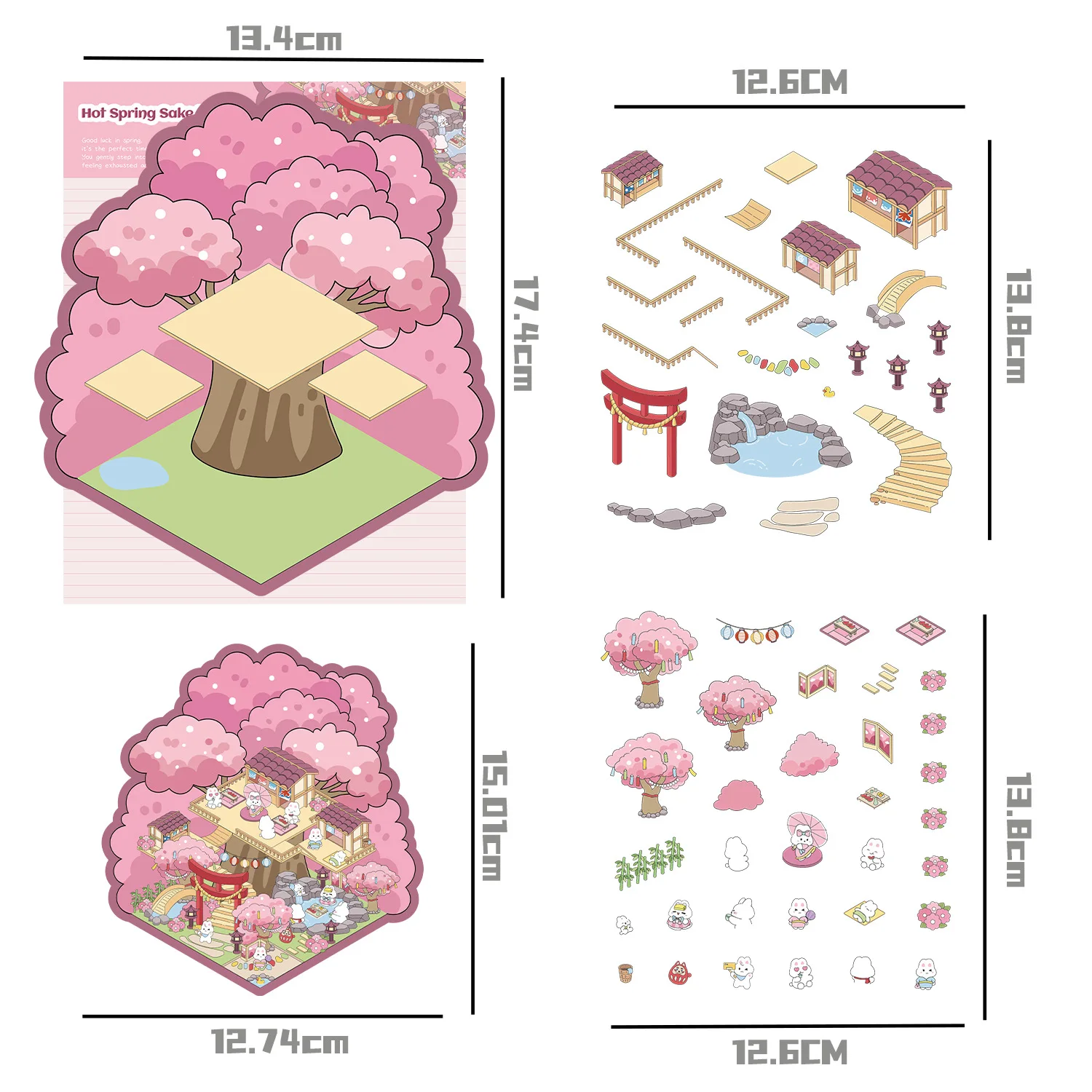 Cartoon Pink Cherry Blossom House Landscaping Miniature Landscape Sticker DIY3D Decompression Sticker PET