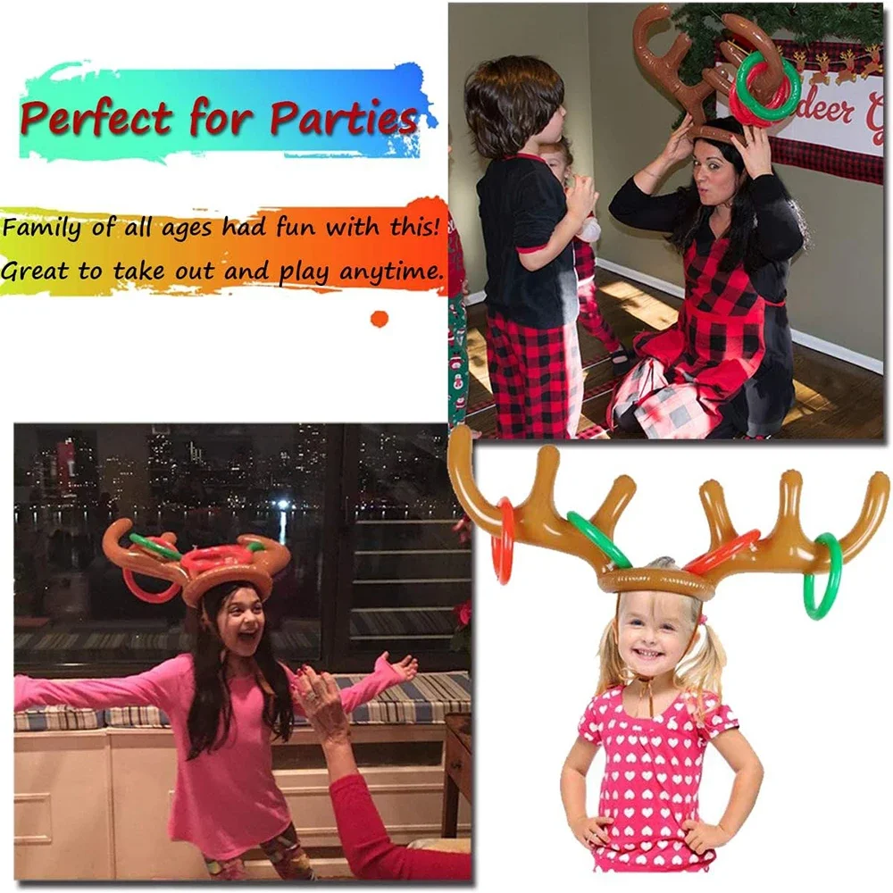 1set Rentier Geweih Hut Werfen Ringe Aufblasbare Weihnachten Party Spiel Familie Werfen Lustige Geschenk für Kinder Erwachsene Weihnachten neue Jahr Spielzeug – Detail 5