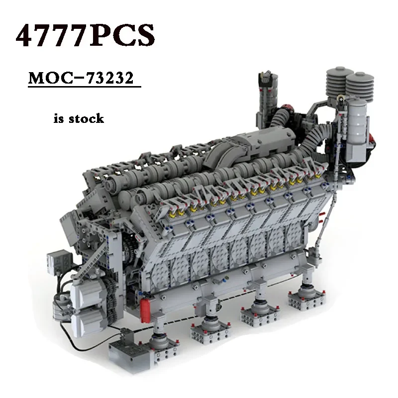 Camión con función de potencia de motor diésel MOC-73232 V16, Control remoto, función de potencia, 4777 piezas, juguete de bloques de construcción, regalo de cumpleaños DIY