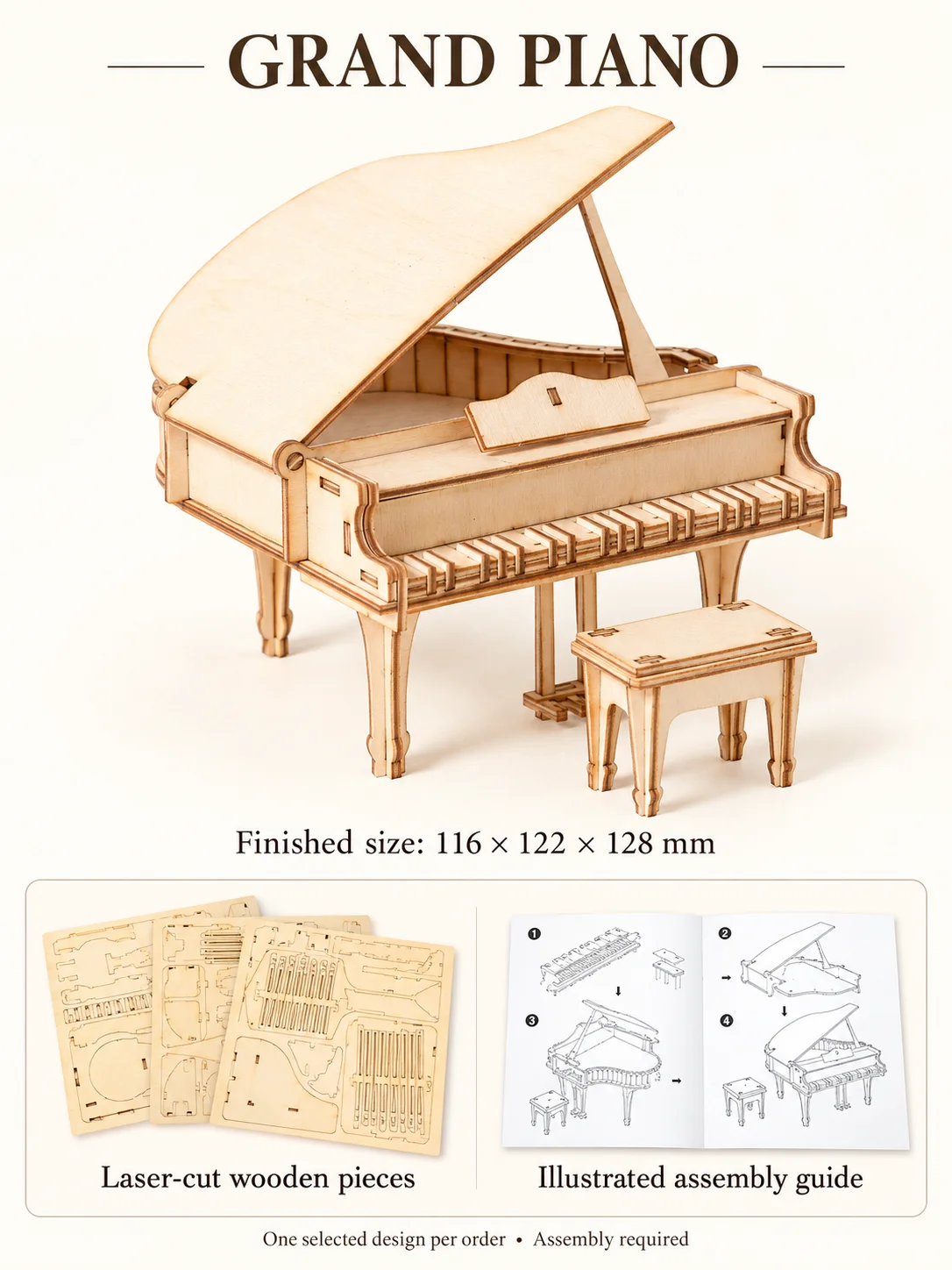 DIY 3D Wooden Puzzle Model Kit Steam Train or Grand Piano Handmade Assembly Craft Table Decoration Gift