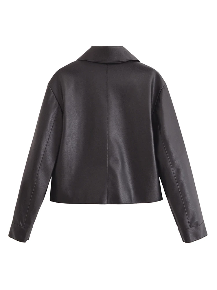 Women's Black Short Imitation Leather Jacket, Fashionable and Versatile Long Sleeved Slimming Jacket