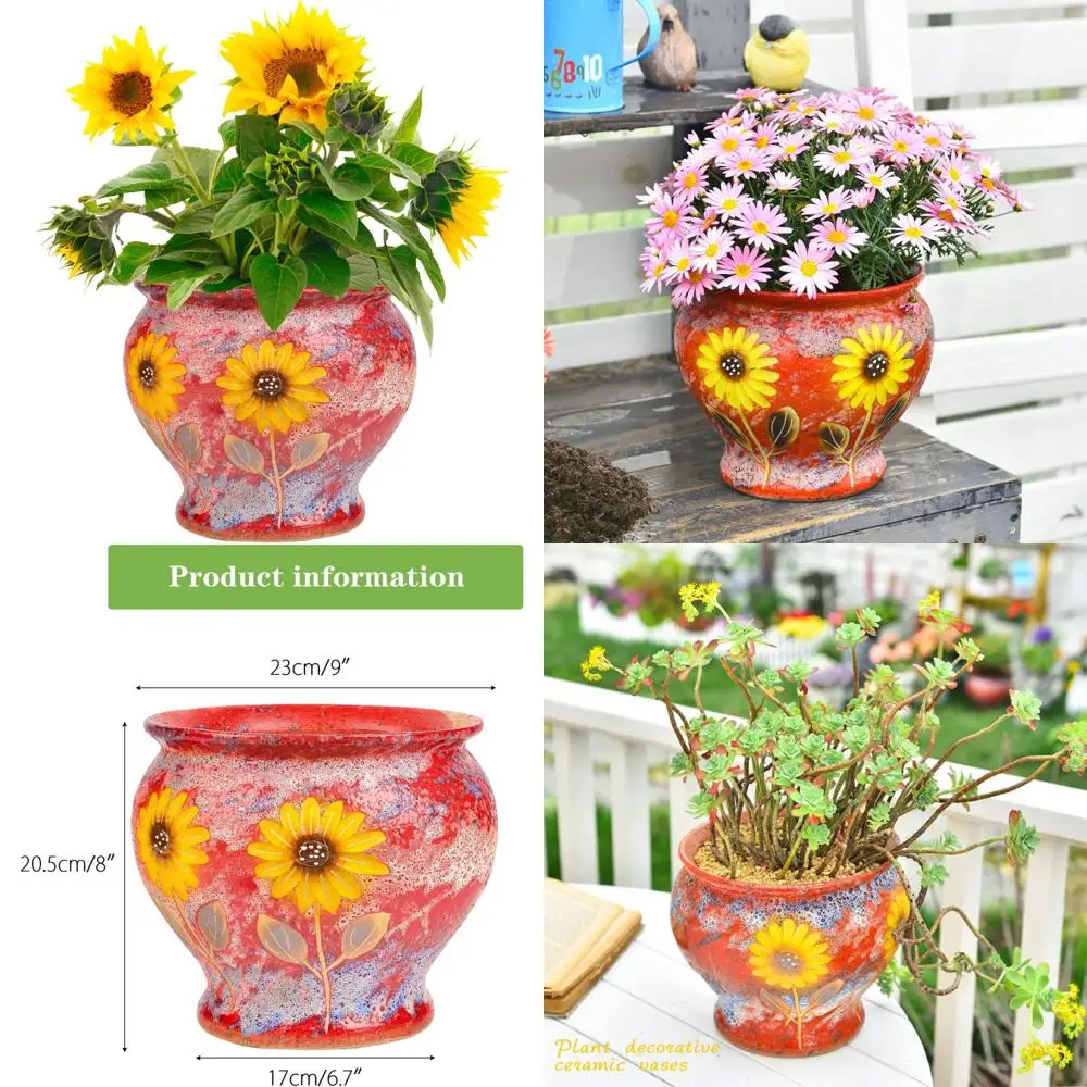 Hand Painted 9 Inch Ceramic Succulent Pots - Large Outdoor Indoor Plant Vases, Decorative Flower Pots for Home Garden Decor