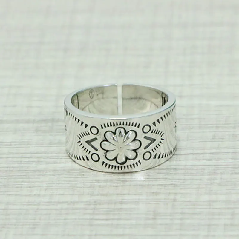 S925 sterling silver pure ring for men and women Indian style small flower handsome index finger ring retro trendy accessory rin