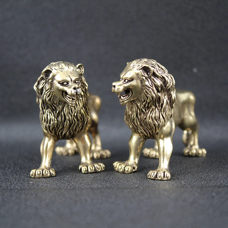 1/2pcs domineering lion pair home office handicraft ornament tea pet pure copper domineering lion