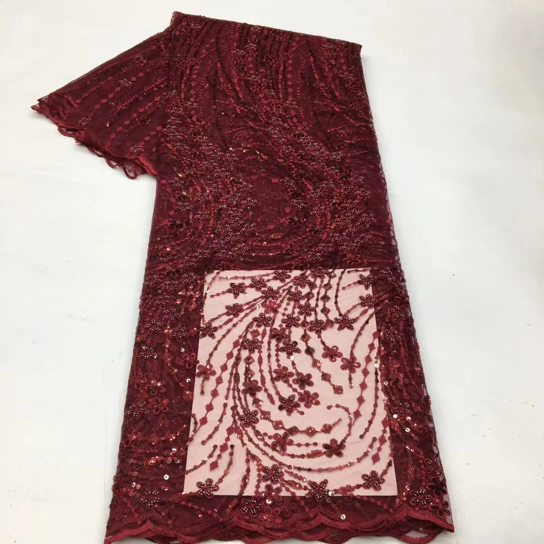 

High Quality Luxury Sequins Embroidery Lace Fabric French Handmade Tulle Beaded Lace Fabric For Women Wedding Dresses