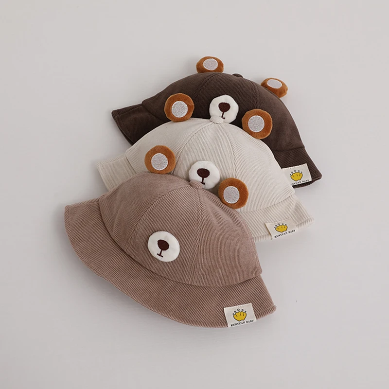 Spring Summer Baby Bucket Hat Cute Bear Ear Newborn Cap Solid Color Outdoor Beach Kids Baby Boy Girl Sun Hats Bonnet 1-4 Years