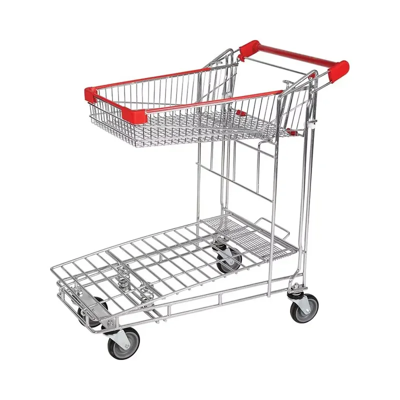 Heavy Duty Steel Shopping Cart 200kg Load Capacity Supermarket Trolley for Grocery Store Warehouse Logistics Hand Push Cart
