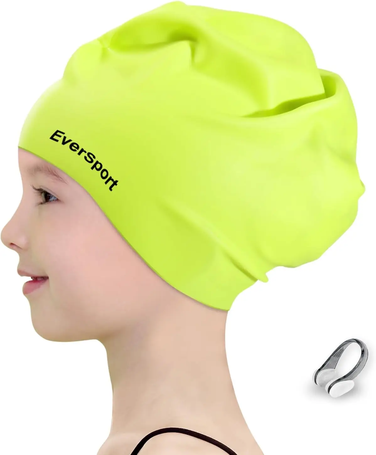 

Kids Youth Large Swim Cap for Girls 6-14, Long Hair Silicone Swimming Cap for Braids Keep Hair Dry