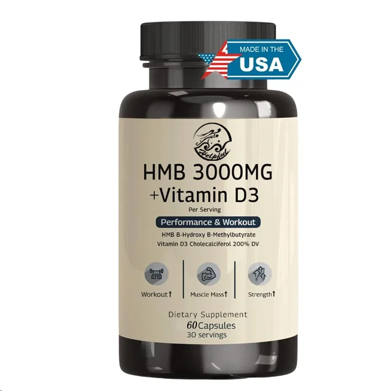 HMB 3000 mg and Vitamin D3 60 capsules promote muscle growth and recovery Relieve muscle loss - HMB supplement Non GMO