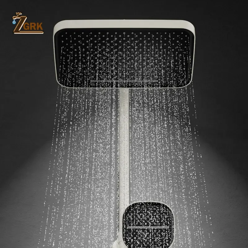 Imagem -04 - Conjunto de Chuveiro Termostático para Banheiro Funções Chuveiro Piano Pistola de Cachoeira Display Digital Cinza Creme e Sistema de Chuveiro Branco