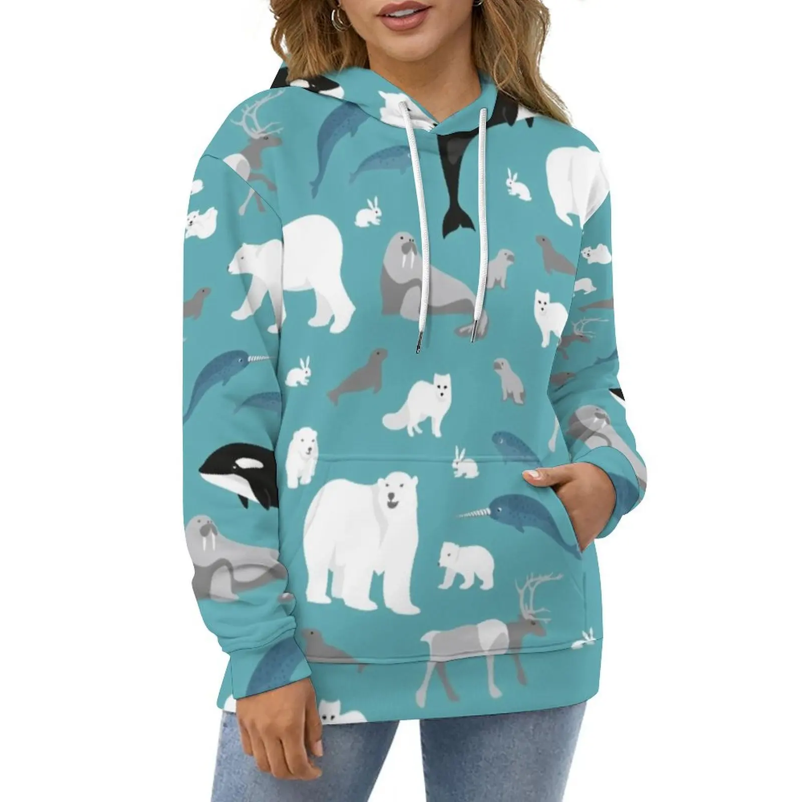 Arctic Animal Print Hoodies Polar Bear Street Wear Casual Hoodie Long Sleeve Y2k Graphic Hooded Sweatshirts Birthday Present