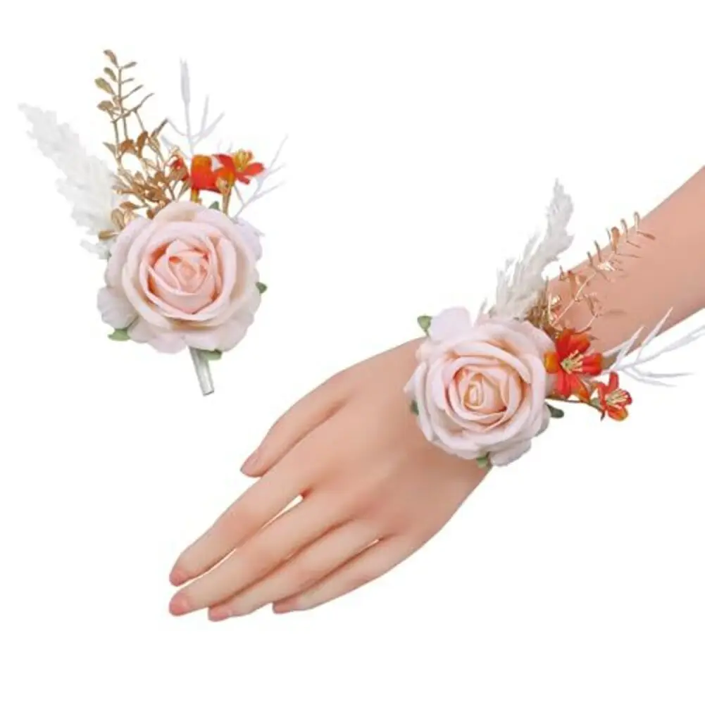 

1 шт., комплект корсажа и бутоньерки, имитация цветка на запястье с цветком на груди, роза для выпускного вечера, наручные корсажные браслеты на запястье для свадьбы