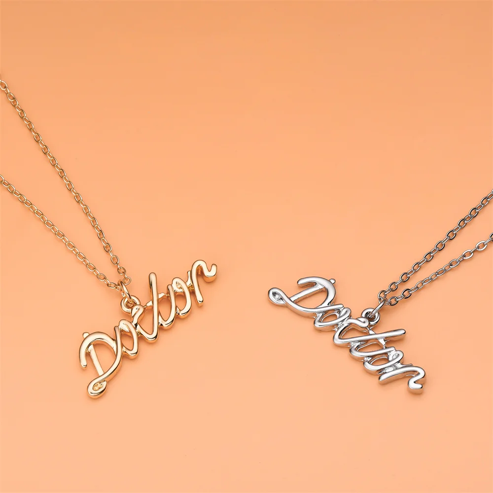 Doctor Word Pendant Trendy Simple Gold-Plated Alloy Necklace for Medical Teacher Student Jewelry Gift Daily Wear