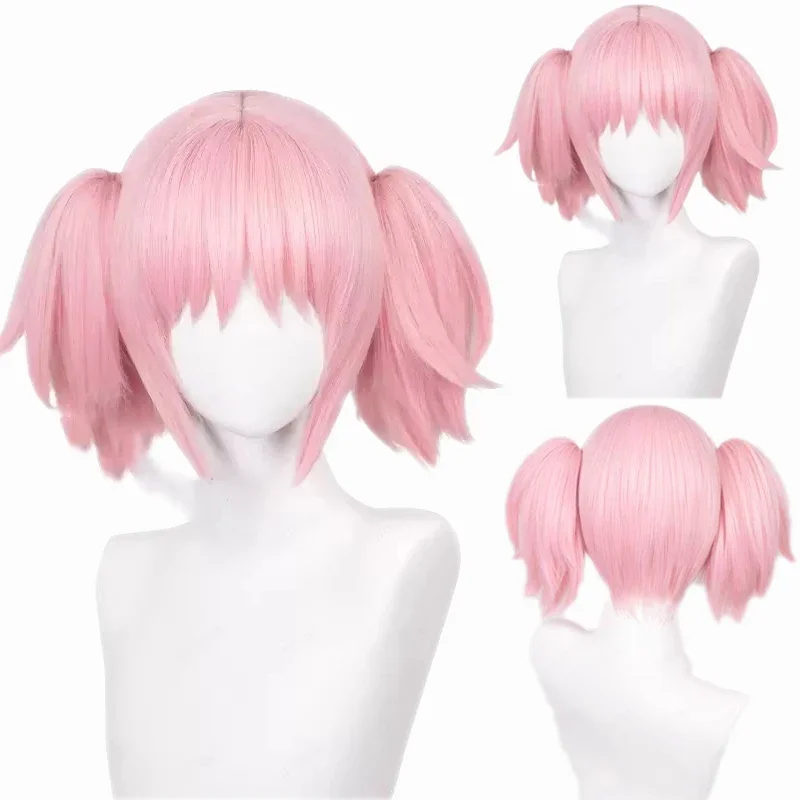 Madoka Kaname Cosplay Perücke Hohe Qualität Rosa Kurze Clip Pferdeschwänze Synthetische Haar Party Anime Cosplay Perücken