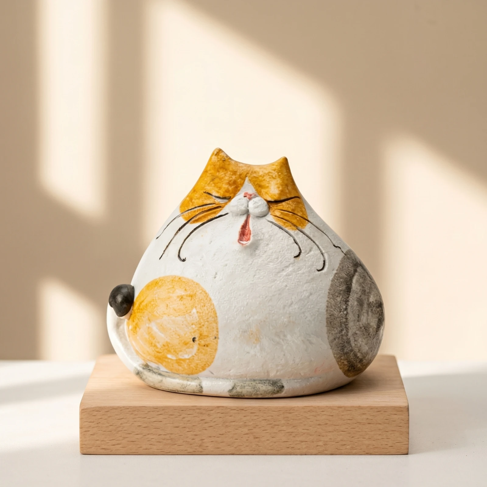 Cute Textured Cat Figurine Ornament Home Decor Ceramic Cat Figurine Good Luck view 2