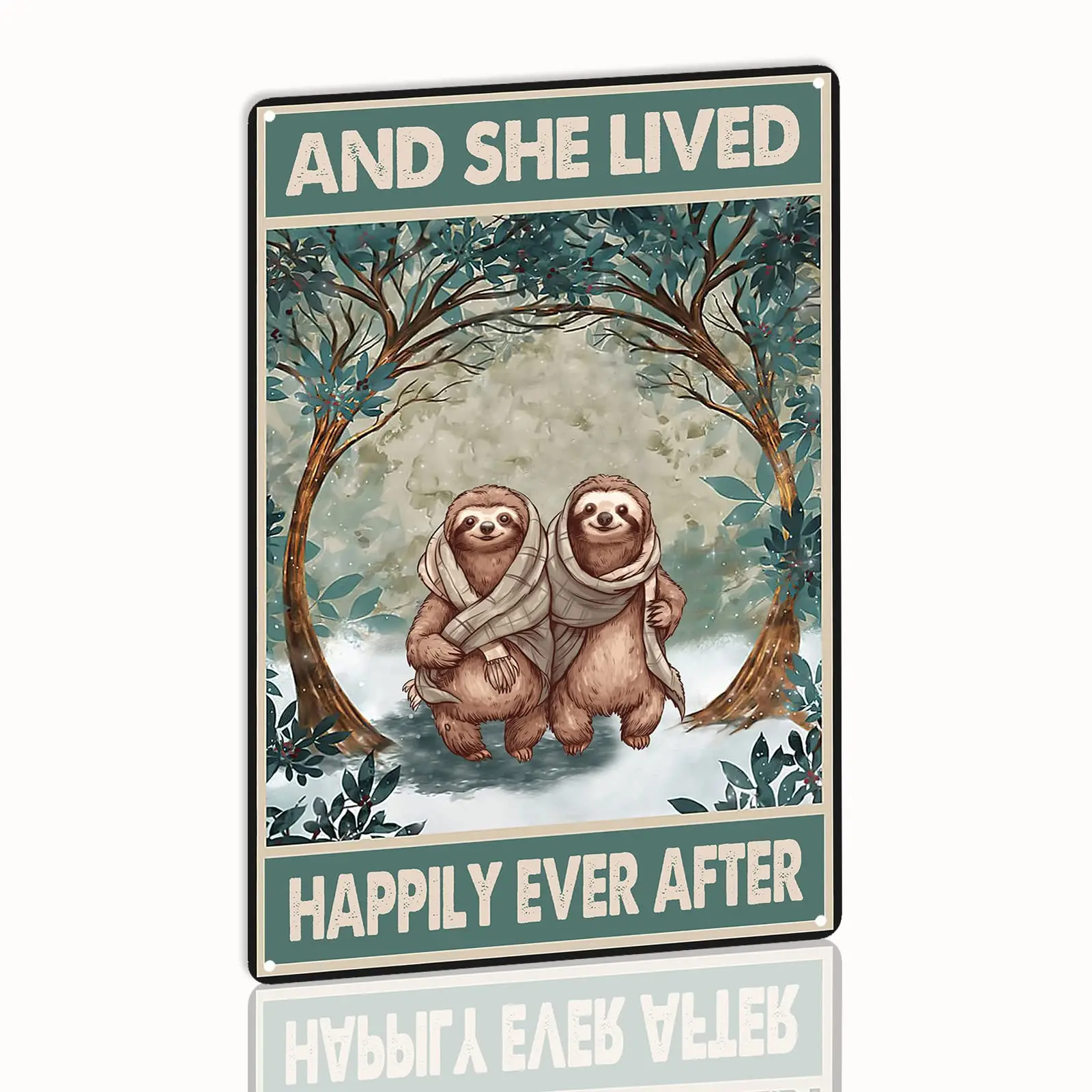 YLUYINOM Signs Two Sloths And She Lived Happily Ever After Metal Tin Sign Farmhouse Yard Garden Man Cave Coffee Bar Decor 6X8 in