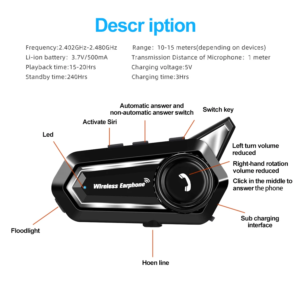 NEW BT31 Motorcycle Helmet Headset Bluetooth Interphone Waterproof Wireless Earphone With Mic Automatic Handsfree Call Answering