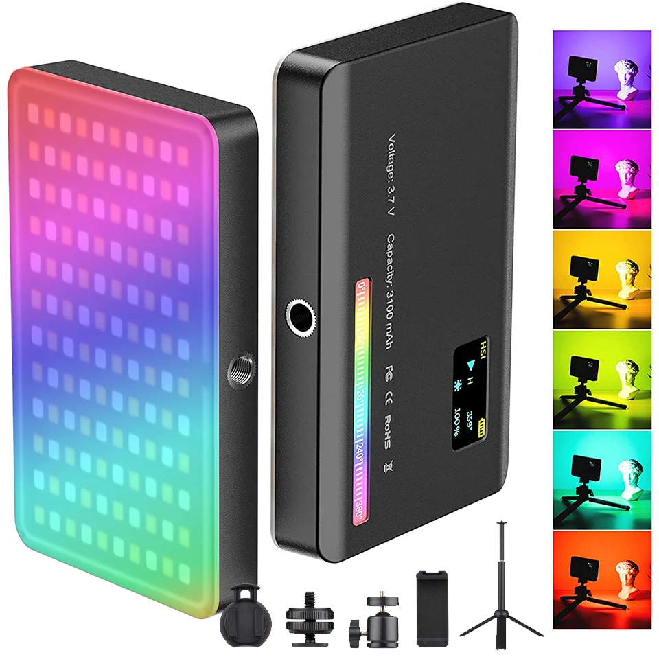 LED RGB Video Light Photography Fill Camera Lighting Panel CRI95+ 2500-9000K LCD Display Cold Shoe For Vlog Live Streaming DSLR