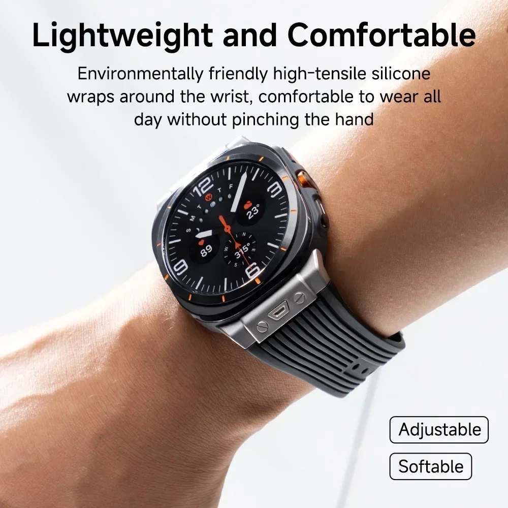 Rubber Sport Band for Samsung Galaxy Watch Ultra 7 47mm Stainless Steel Men\'s Luxury Band for Samsung Galaxy Watch 7 Ultra band