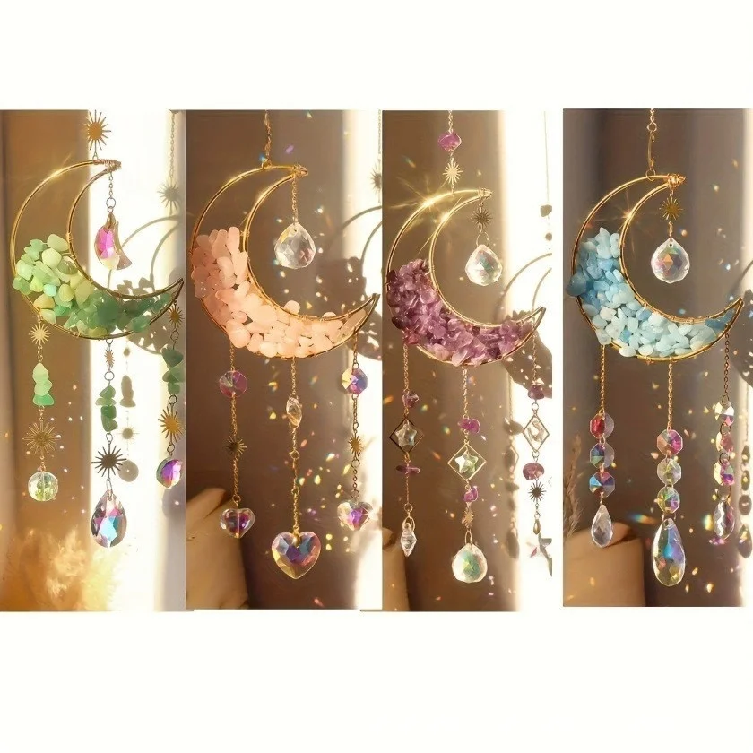

1pc Amethyst Moon Crystal Prism Daylight Catcher - Half-moon-shaped window pendant - Rainbow Daylight Catcher, for home and gard