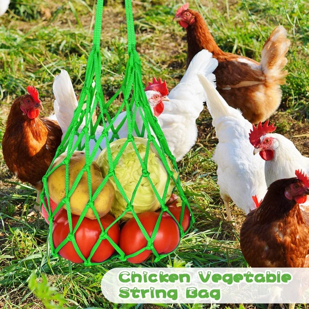 Hanging Feeding Net Bag for Chickens Constructed from Tough Nylon to Support Long Term Use with For Fruits Vegetables and Greens