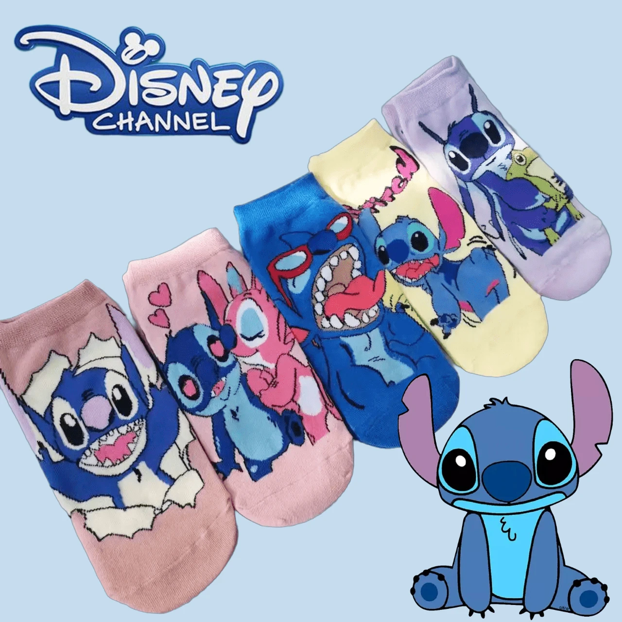 5Pairs/Set Disney Cotton Socks Cartoon Anime Figures Stitch Short Socks Kawaii Kids Women Breathable Sports Socks Christmas Gift