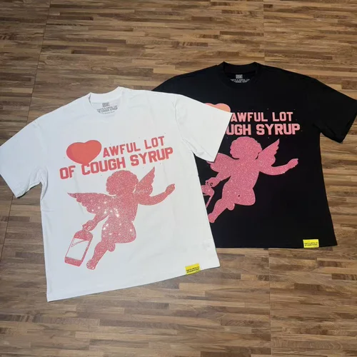 High Street Angel Love-camisetas de manga corta con diamantes de imitación brillantes para hombre, camisetas holgadas de algodón puro con cuello redondo y diamantes de verano