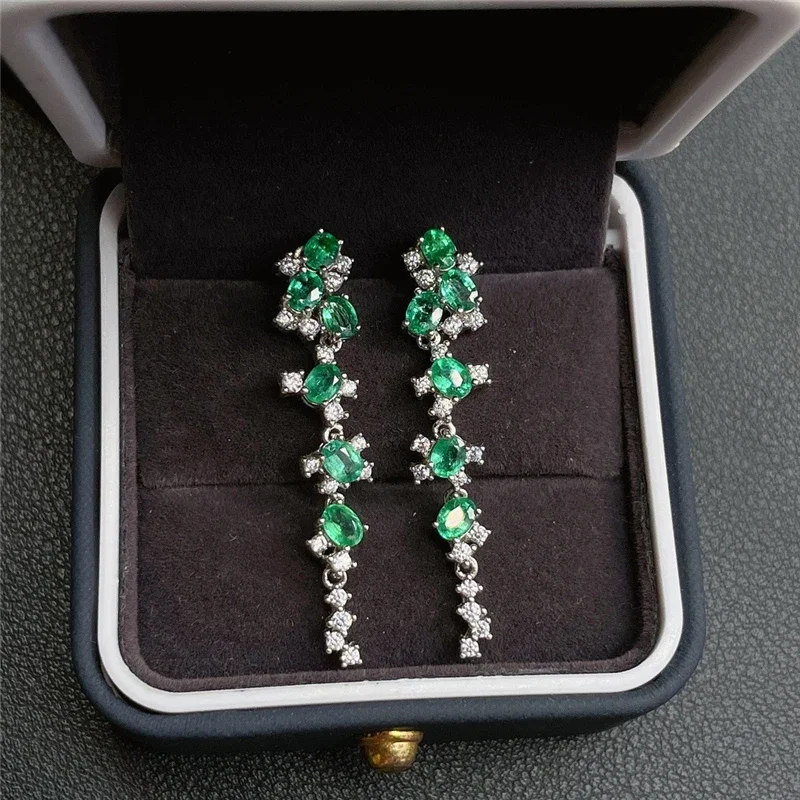 Natural Emerald Earrings S925 Sterling Silver Women's Earrings Natural Gemstone Birthstone with Certificate