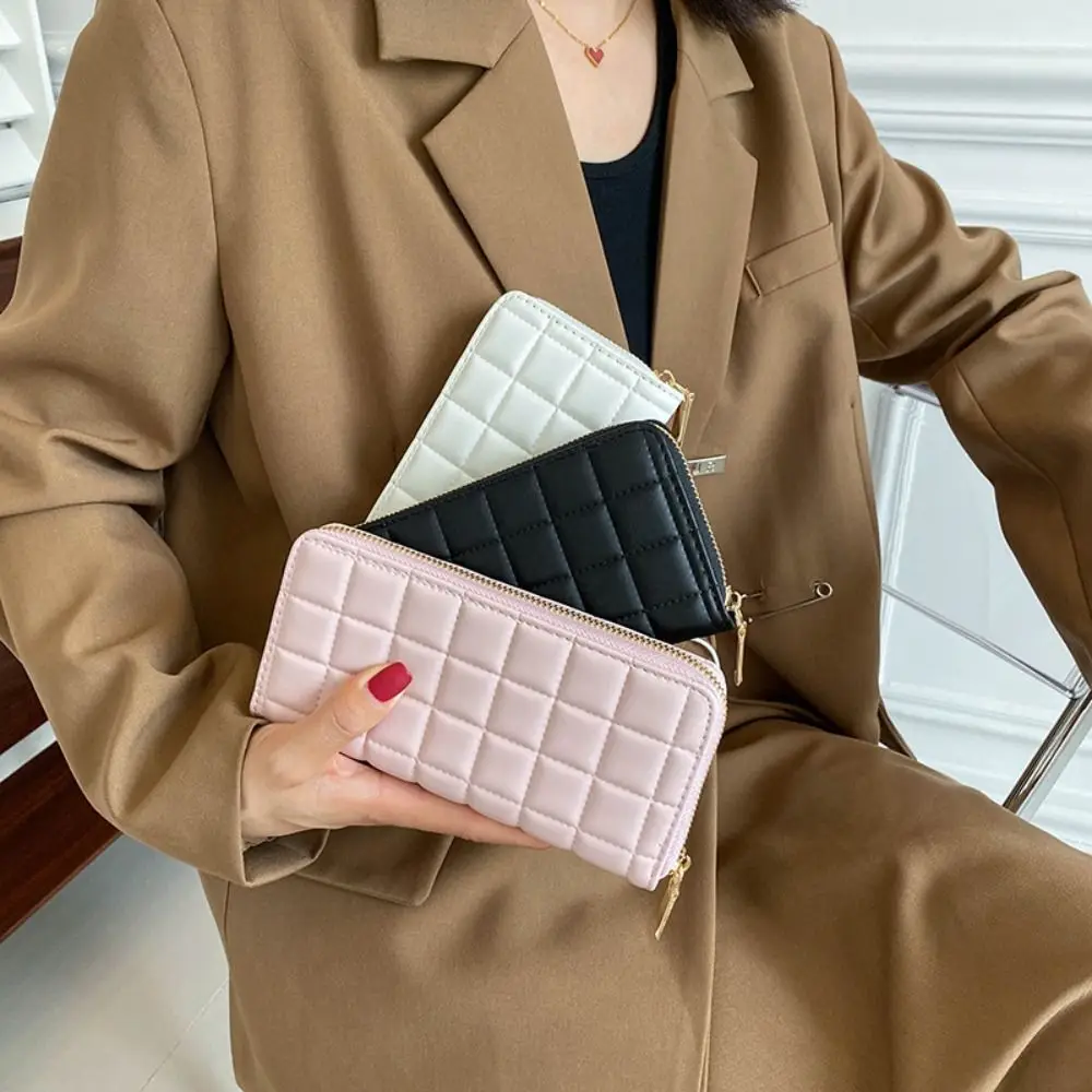 Fashion With Zipper Quilted Women's Wallet Money Pocket Luxury Long Hand Clutch Card Holder Multifunctional PU Long Wallet Daily