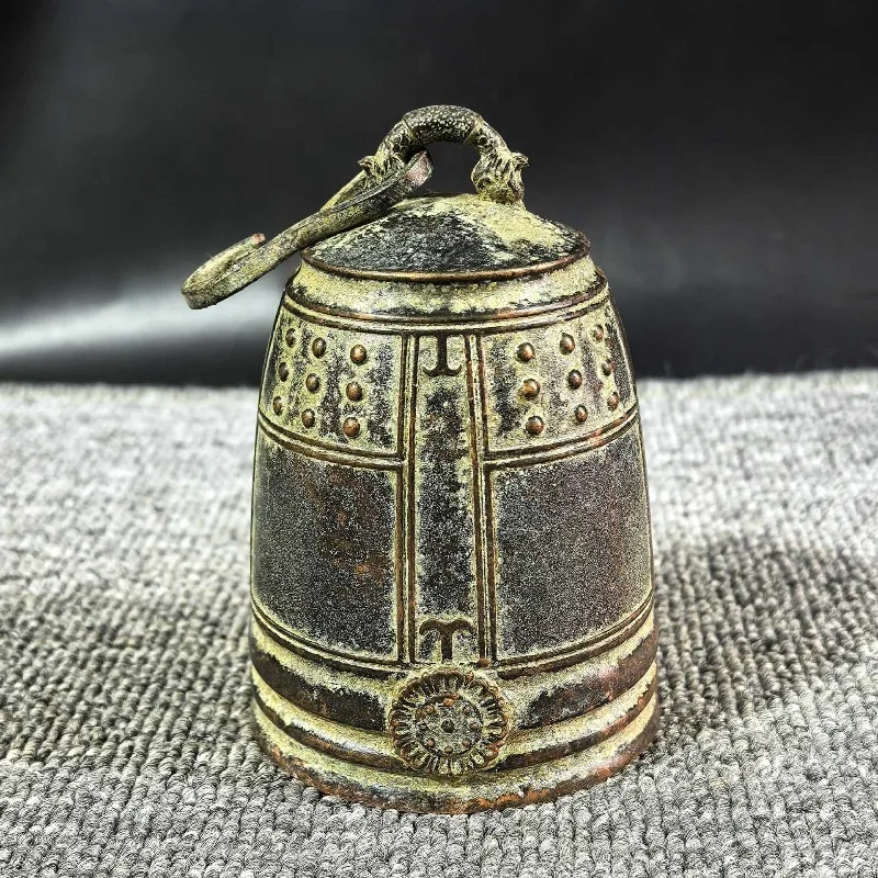 Vintage Bronze Bell Ornament Antique Patina Copper Mini Ritual Bell Hand Carved Home Desktop Decor Collectible Craft Gift