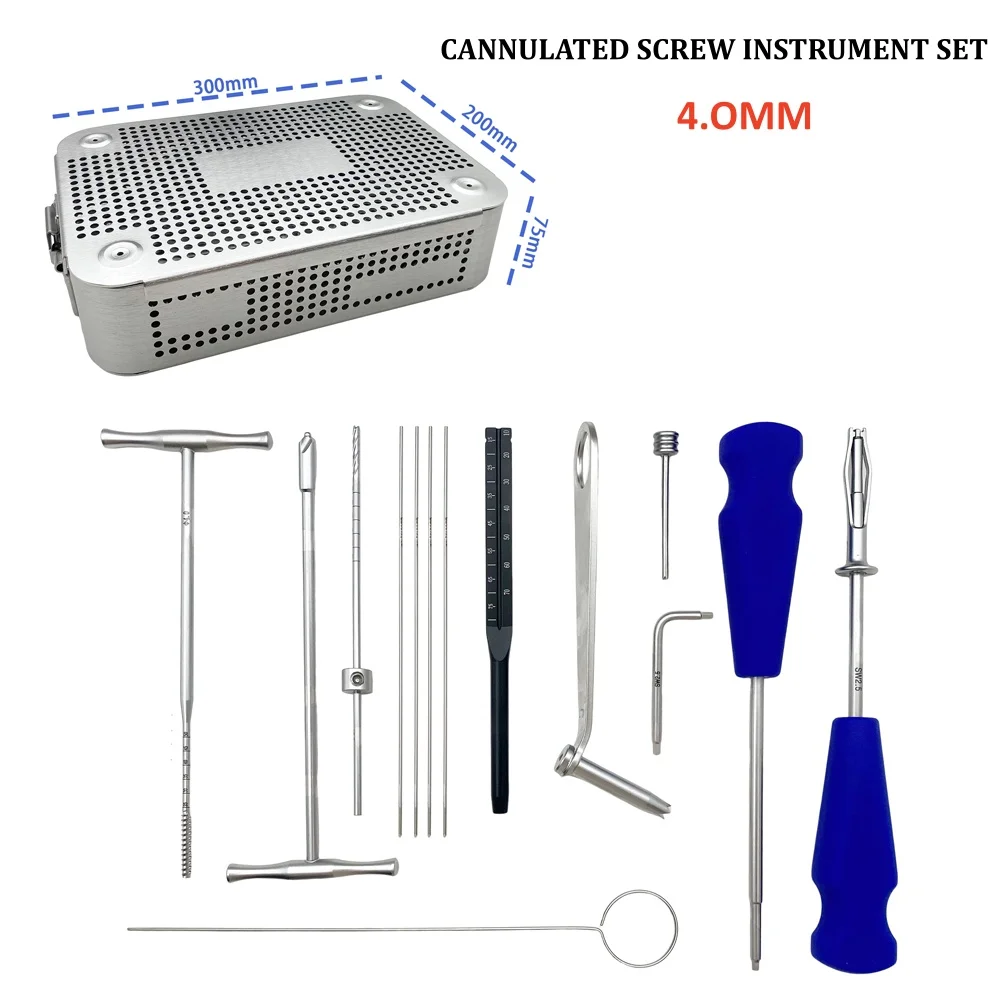 4.0mm Cannulated Screw Instrument Set Veterinary Hollow Compression System Bone Fracture Fixation Tools Autoclavable Storage Box