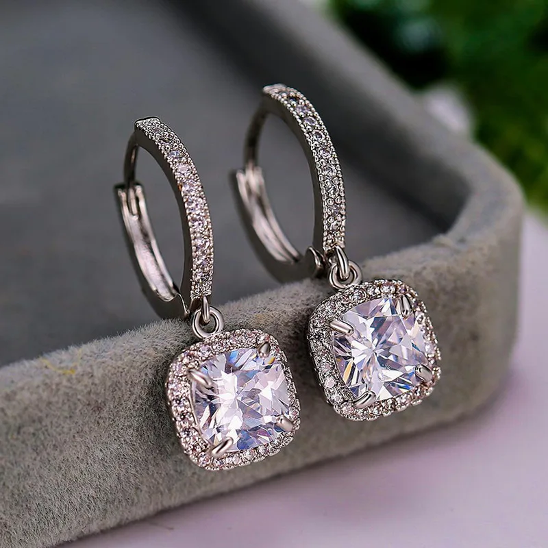 Light Luxury S925 Sterling Silver Square Diamond Zircon Stud Earrings For Women Daily Commuter Fashion Wear