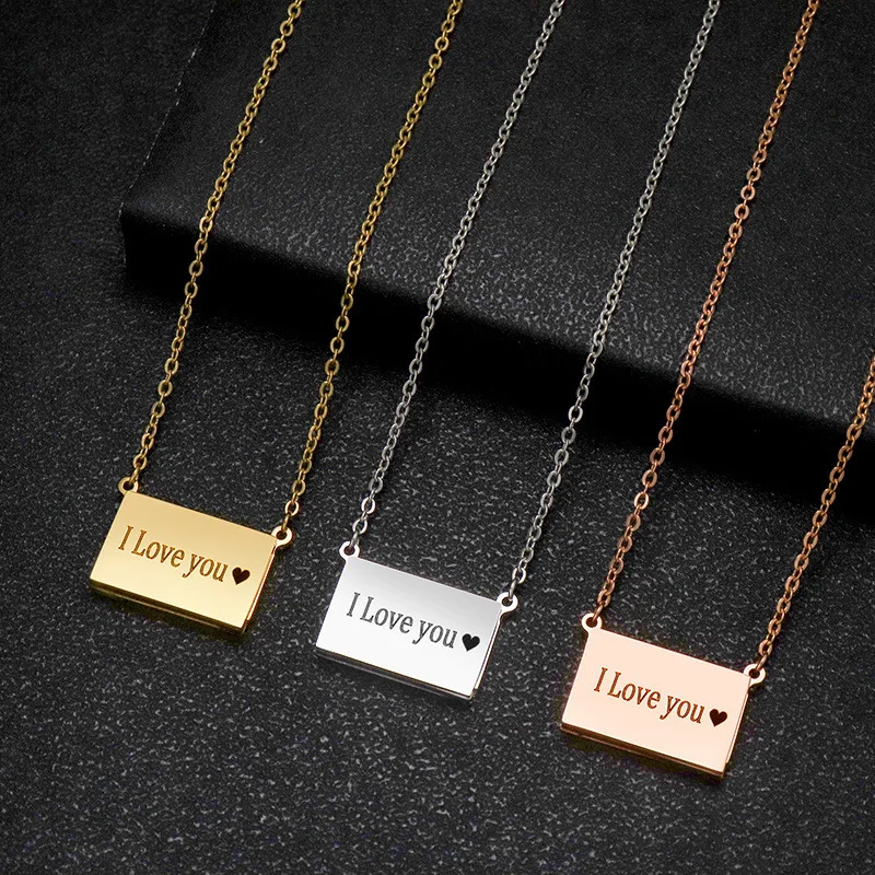 Popular stainless steel square envelope necklace clavicle chain can be placed in pictures and customised colour photos.