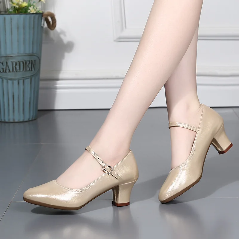 2023 Spring and Summer New Fashion Women\'s Square Dance Shoes Social Dance Shoes Square Heel High Heels Latin Dance Shoes