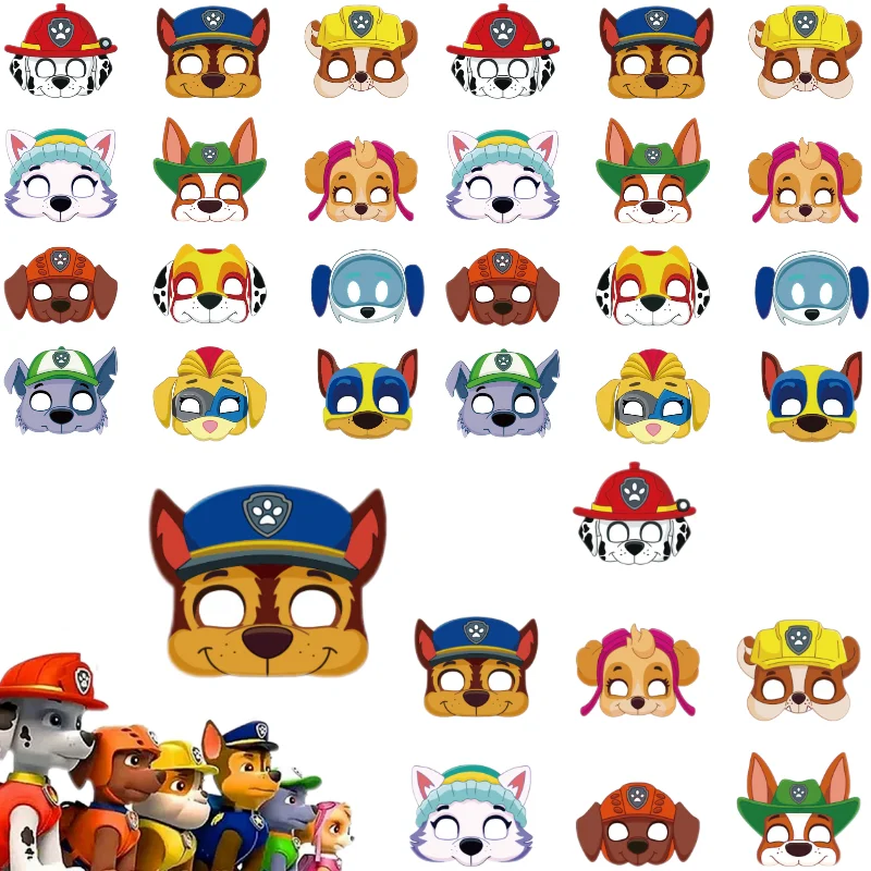 12Pcs Paw Patrol Face Mask Puppy Patrol Theme Marshall Chase Skye Figure Masks Cosplay Party Kids Birthday Decoration Supplies