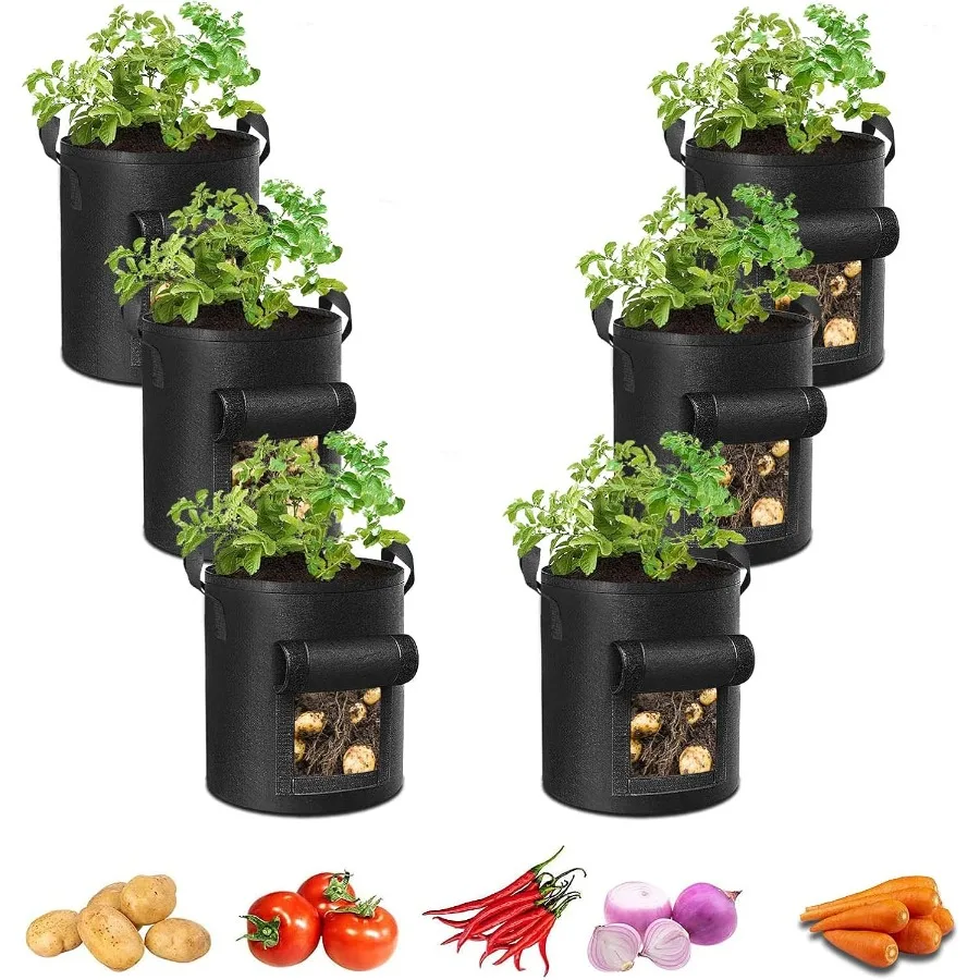 

6Pack 10 Gallon Potato Grow Bags Heavy Duty Fabric Pots with Handles 300G Thickened Nonwoven Pots for Plants