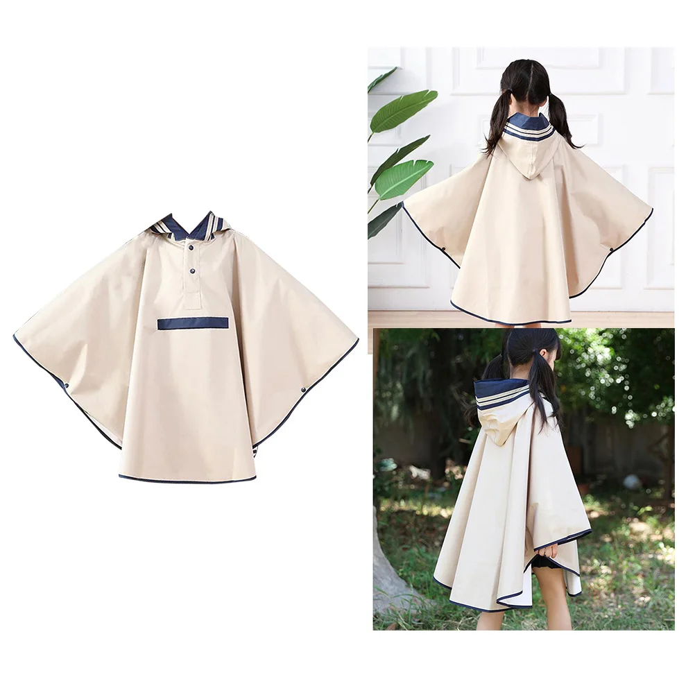 

Kids Raincoat Poncho Waterproof Hooded Beige Size L Stylish Lightweight Rainwear Functional Cloak for Kids Outdoor Sports Travel