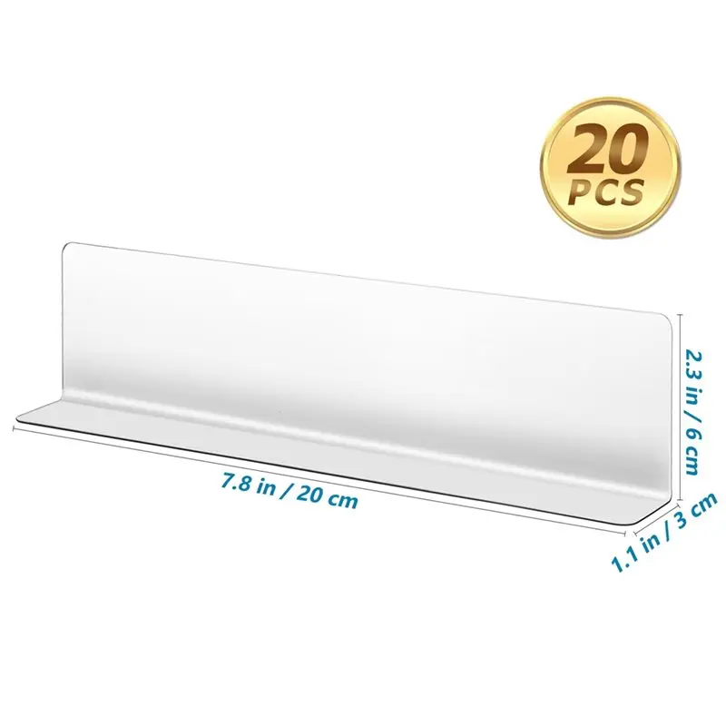 ABGR-For Kitchen Cabinet Storage Rack Display Stand Store 20Pcs 20Cm L-Shaped Shelf Dividers Transparent Plastic Organizers view 6