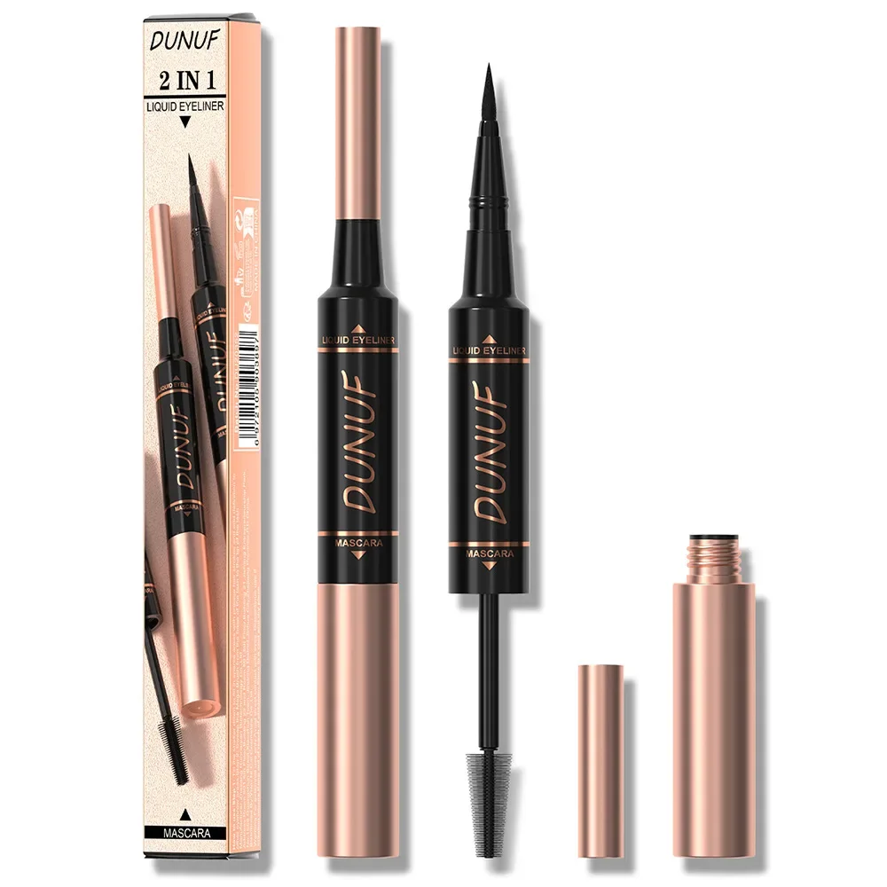 DUNUF Mascara e eyeliner 2 in 1 a lunga durata, impermeabile, resistente al sudore, a prova di sbavature, riccioli e volume lunghi