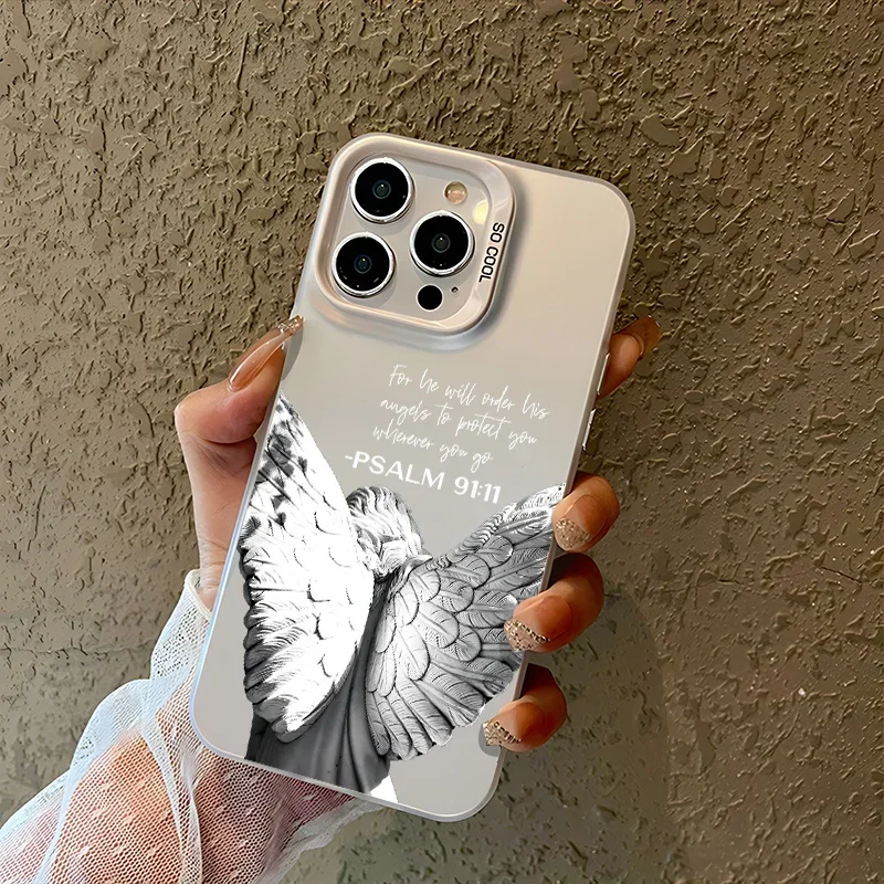 Angel Psalm Christian Quote Phone Case for iPhone 16 11 12 13 14 15 Pro Max XR 8 Plus Scratch-Resistant Hard IMD Plastic Cover