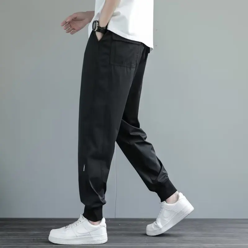 Qui Dry Ice Silk Men's Sport Pants Loose Casual Loose Cuffed plus Size Summer Straight Leg Anti Wrinkle Polyester Fiber