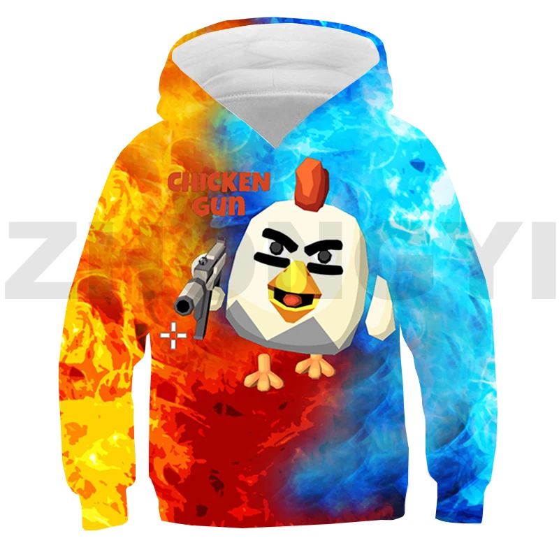 Kids Baby Chicken Gun Game 3D Print Hoodie Sudaderas Anime Long Sleeve Cartoon Chicken Gun Sweatshirts Casual Streetwear Clothes