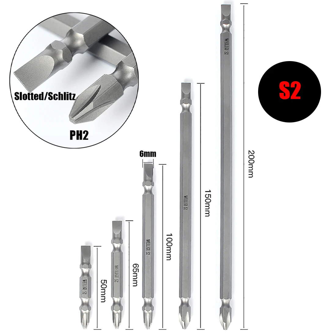 

65-200mm Double-End Screwdriver Head Bits S2 Steel Ph2 Cross Bit Strong Magnetic High Hardness Torque Batch Head Sets