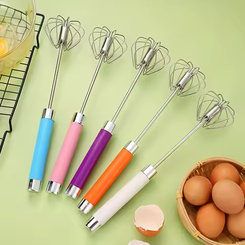 Easy Whisking Stainless Steel Whisk Semi-Automatic Egg Whisk Hand Push Blender for Beating Stirring Essential Kitchen Gadget