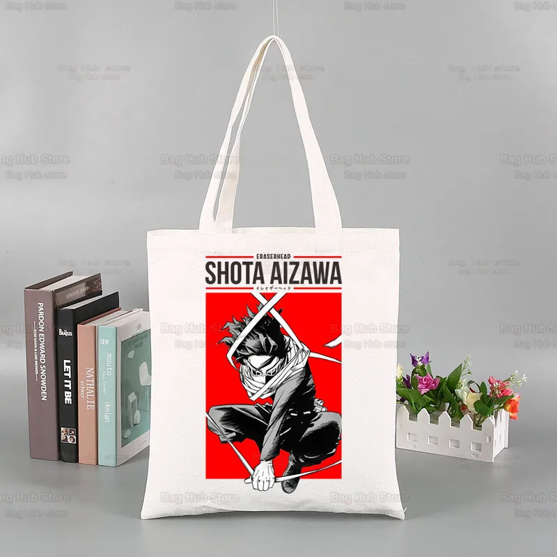 My Hero Academia-Bolso de mano de lona de tela Midoriya Izuku, bolso de compras de viaje ecológico reutilizable, bolsos de hombro Bakugou Anime Shopper