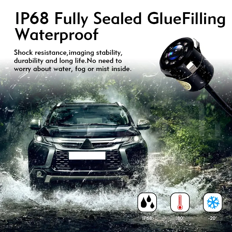 12V Universal Flush Mount Car Rear View Camera 8 LED Lights 120° Wide Angle HD Reverse Camera Waterproof for Sedan SUV Truck Van