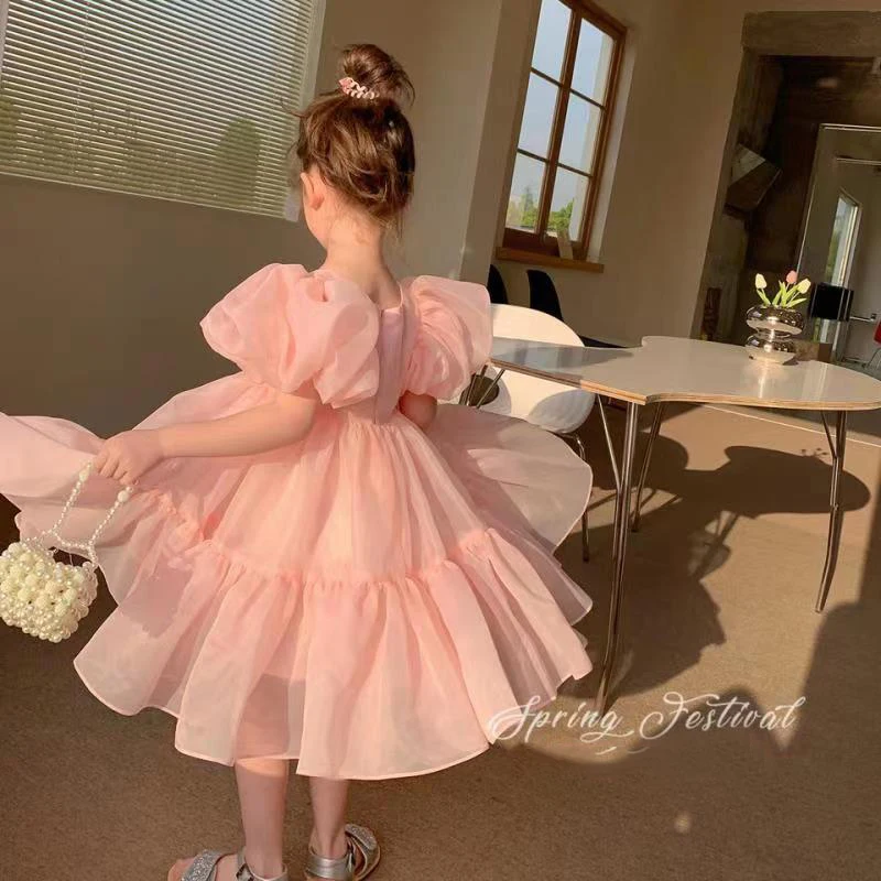 Girls Puffy Dress Temperamental Versatile Flower Girls Dress Comfortable Delicate Birthday Dress Summer Baby Princess Skirt