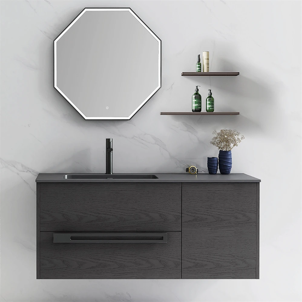 Foshan Factory Price Classical Wall Mounted Mirrored Plywood Bathroom Vanity Cabinet Dark Grey Bath Cabinet