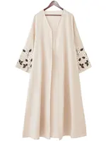 Abaya musulman couleur abricot, broderie de manchette florale exquise, mélange d'élégance et de mode intemporelles pour le Ramadan islamique 5